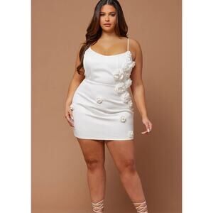 Fashion Nova Kiera Ann Floral Mini Dress Plus Size 1X Bridal Wedding White NWT